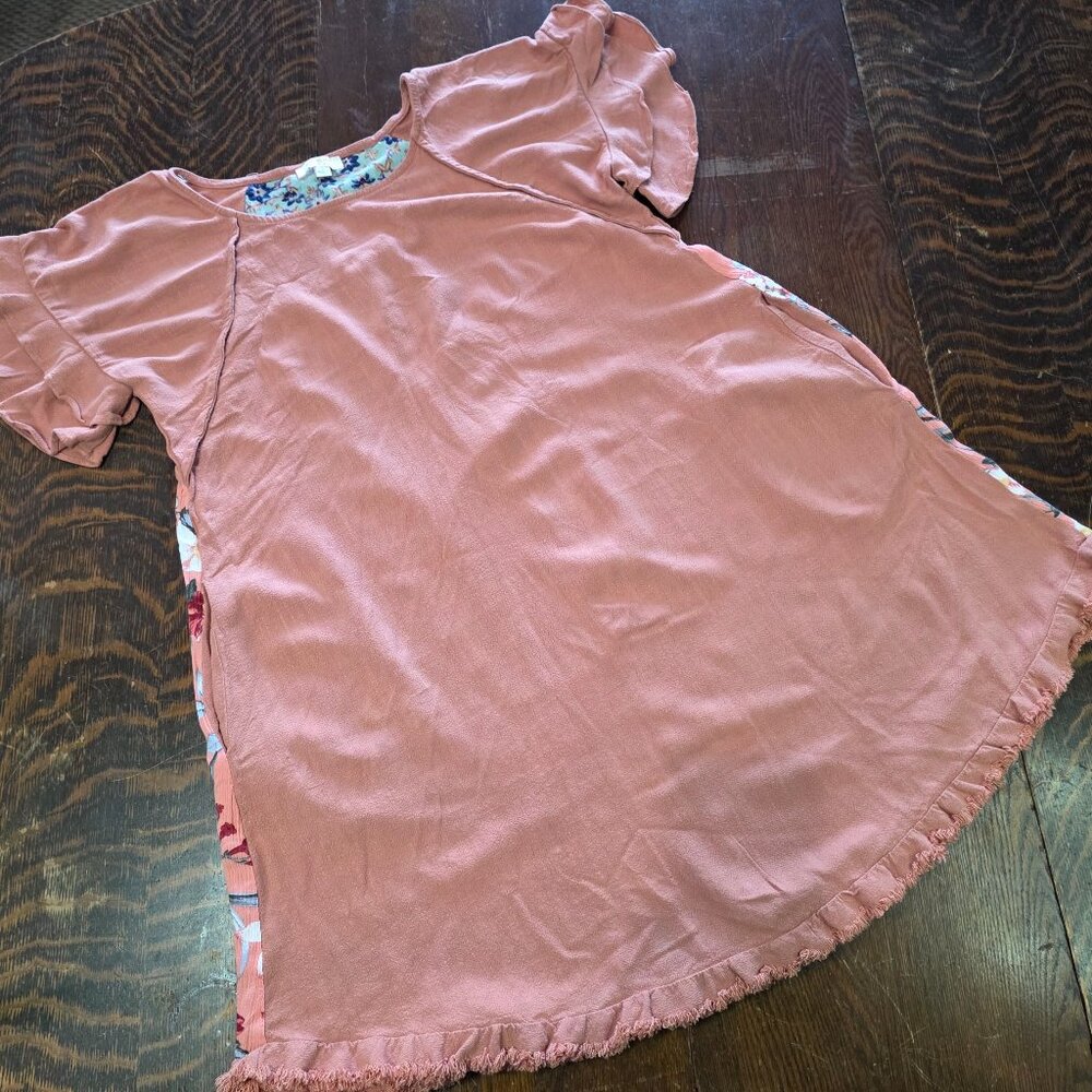 Umgee USA Abita Dusty Rose Shabby Chic Boho Tunic Pullover Dress S